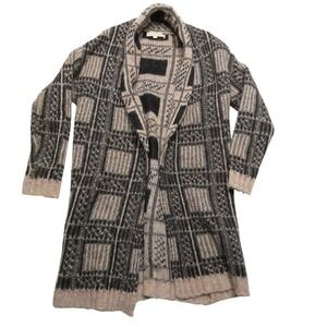 Lineamaglia Sweater Womens Medium Beige Plaid Mohair Wool Long Cardigan Italy